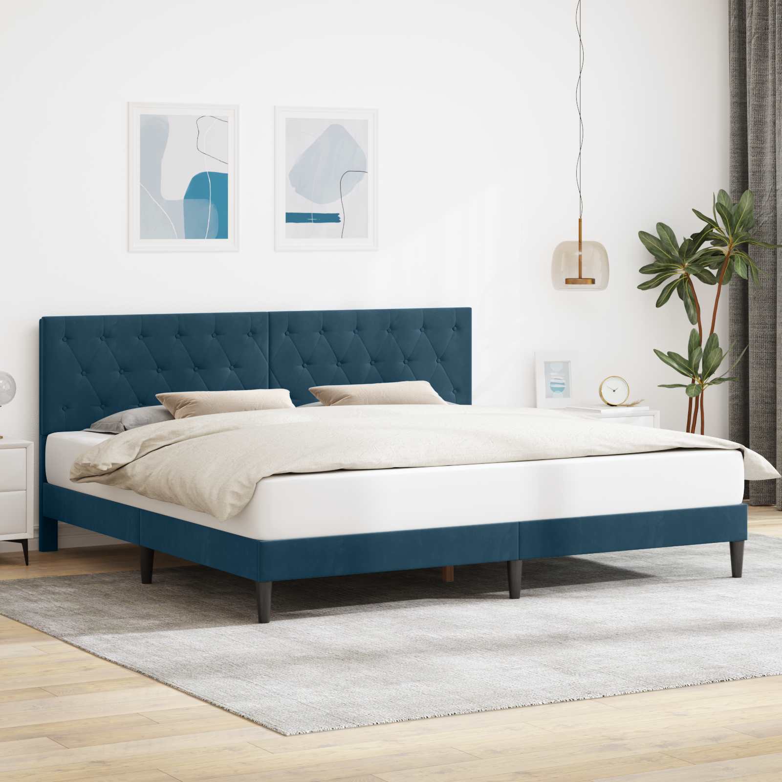 Estrutura de Cama com Cabeceira Azul 100 x 200 cm Veludo