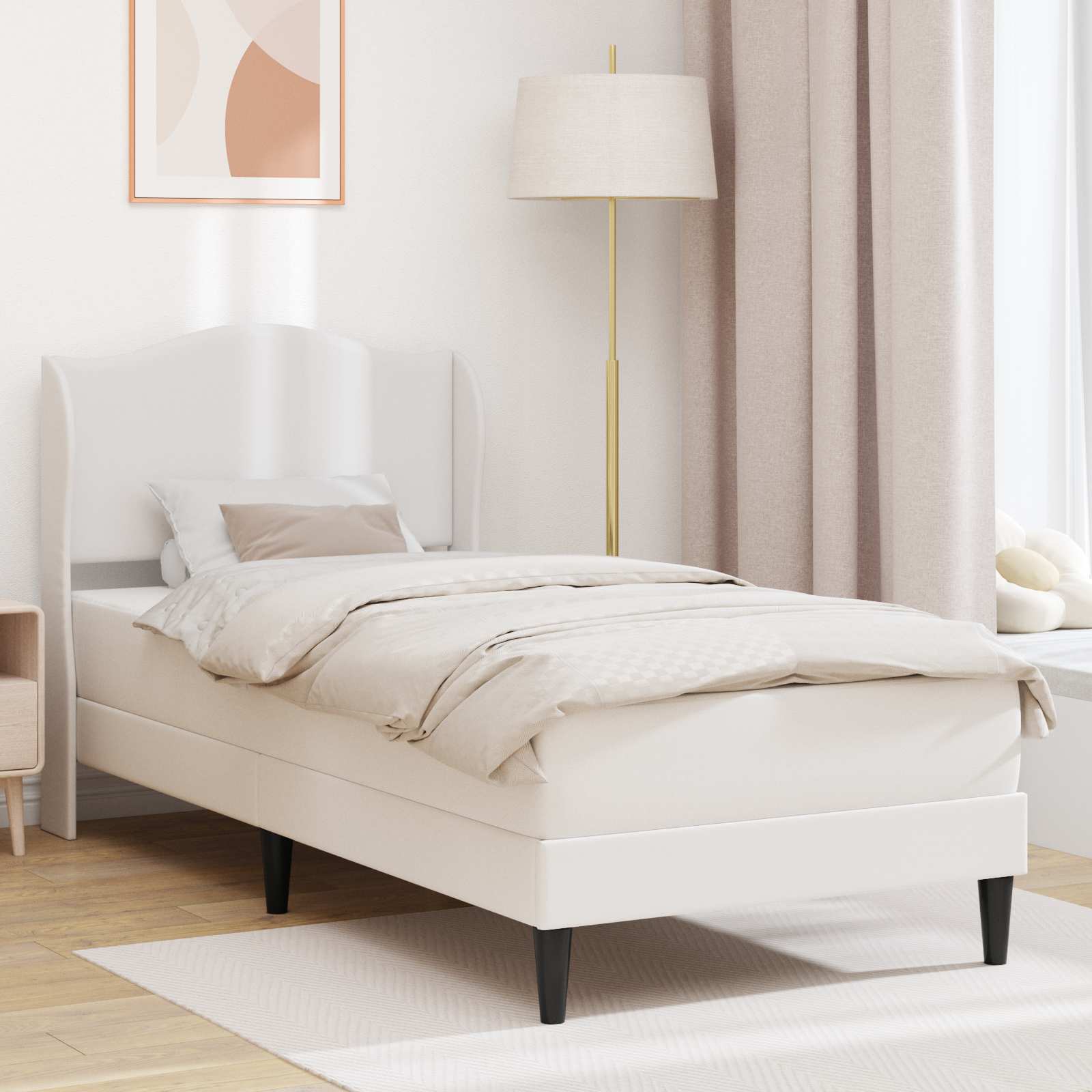 Estrutura de cama Branco 100 x 200 cm Couro sintético
