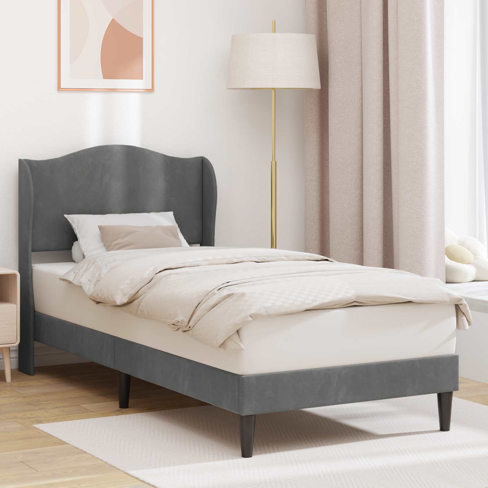 Estrutura de cama com cabeceira Azul 100 x 200 cm Veludo