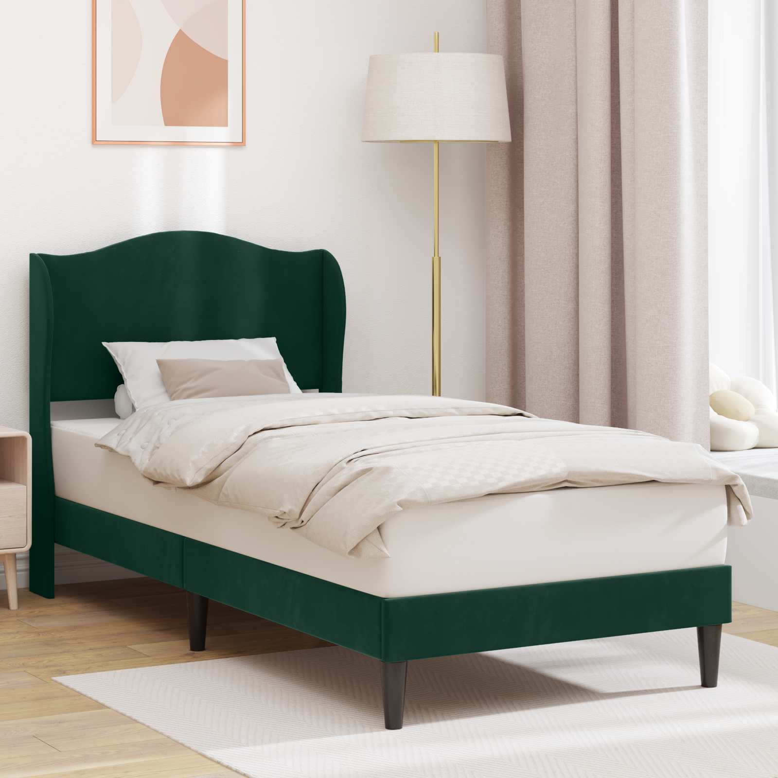 Estrutura de cama com cabeceira Azul 100 x 200 cm Veludo