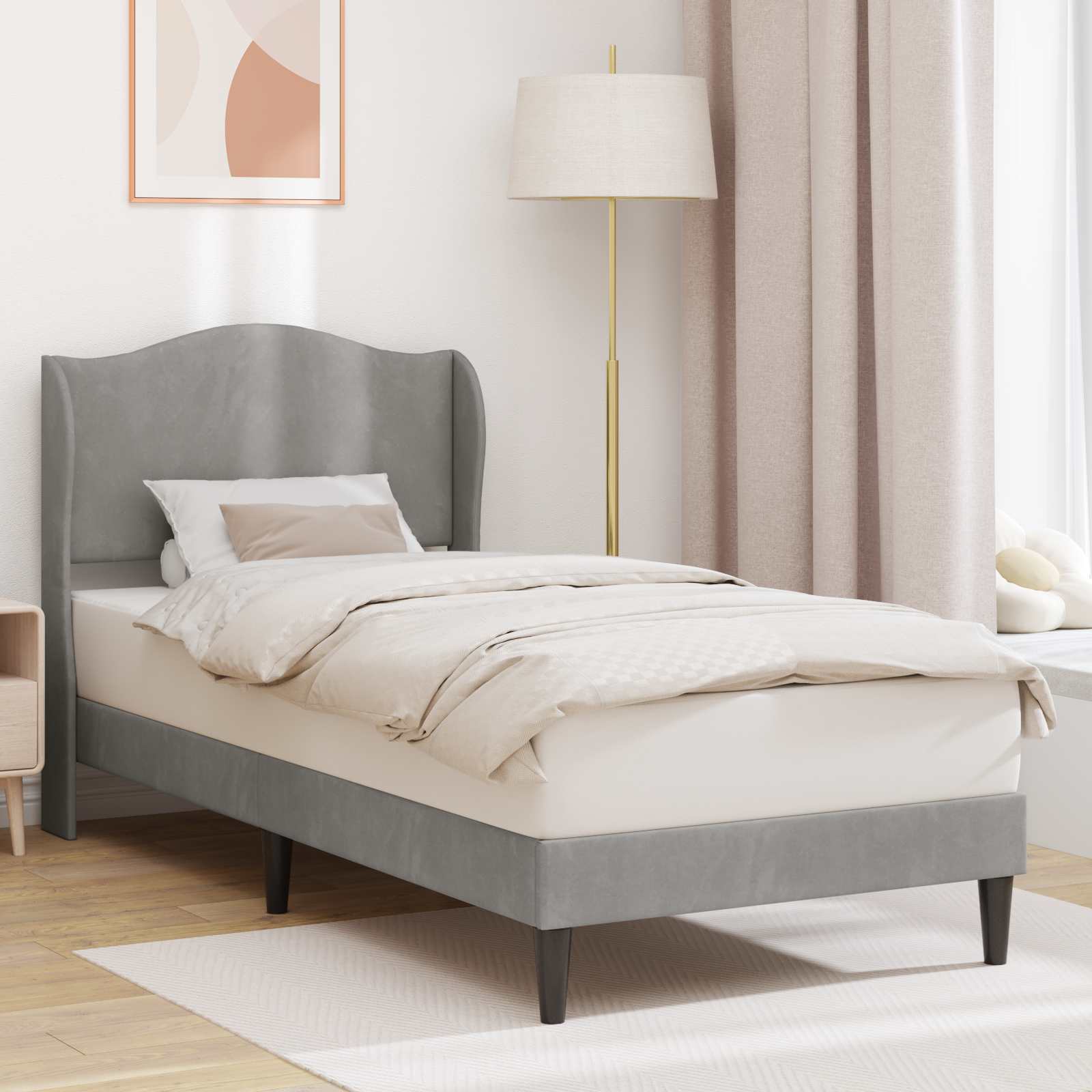 Estrutura de cama com cabeceira Azul 100 x 200 cm Veludo