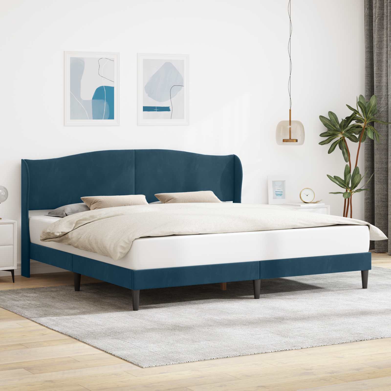 Estrutura de cama com cabeceira Azul 100 x 200 cm Veludo