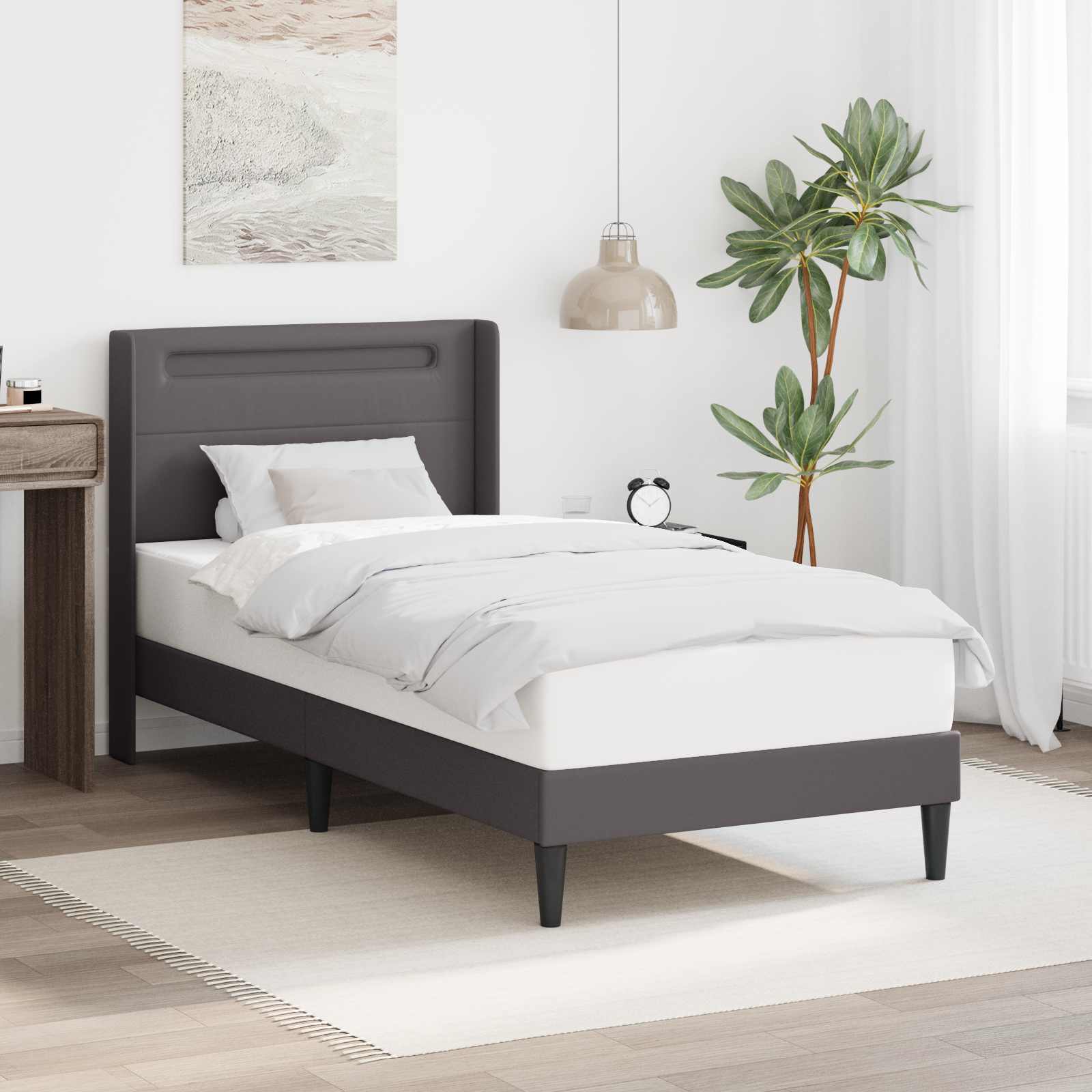 Estrutura de cama Branco 100 x 200 cm Couro sintético