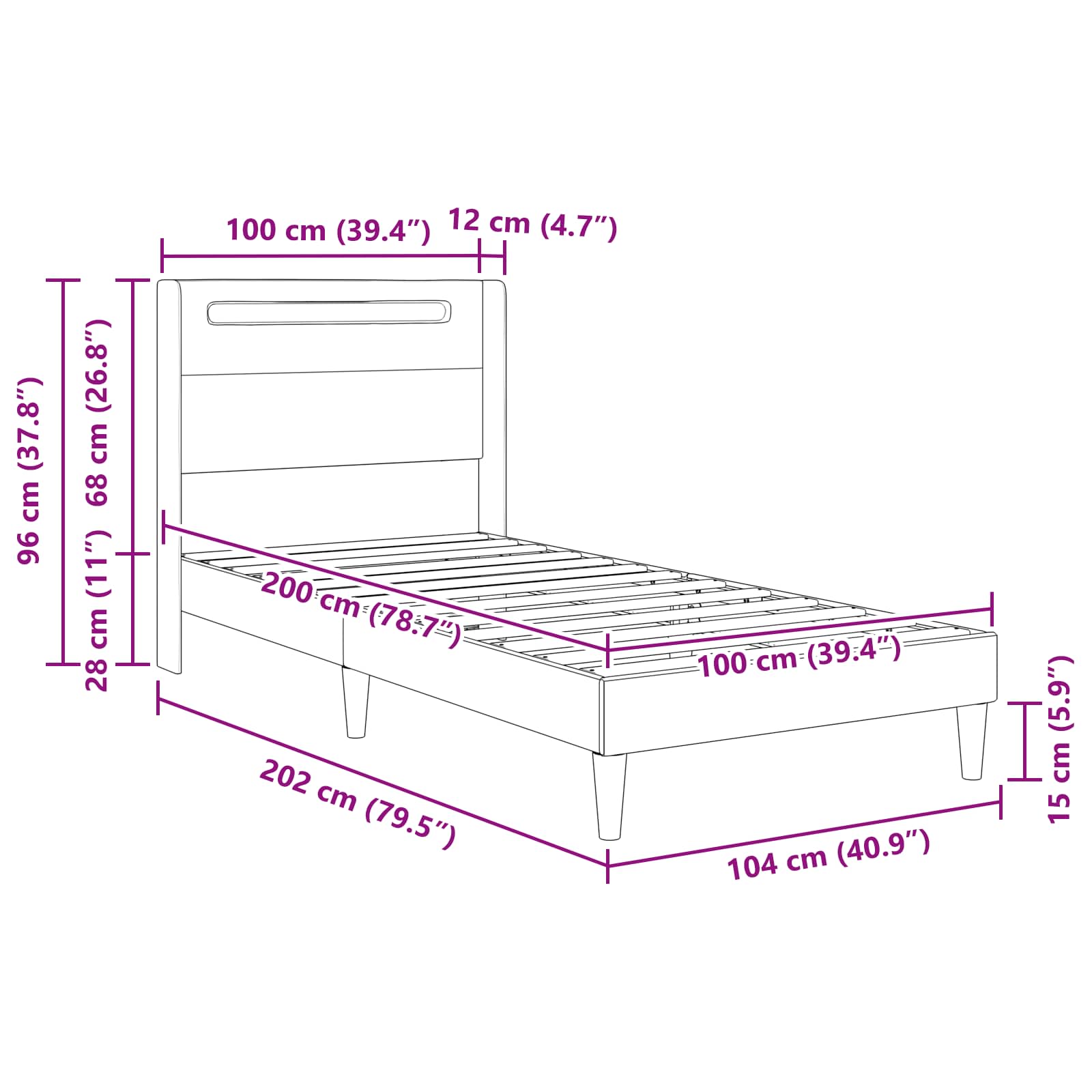 Estructura de cama Blanco 100 x 200 cm Cuero sintético