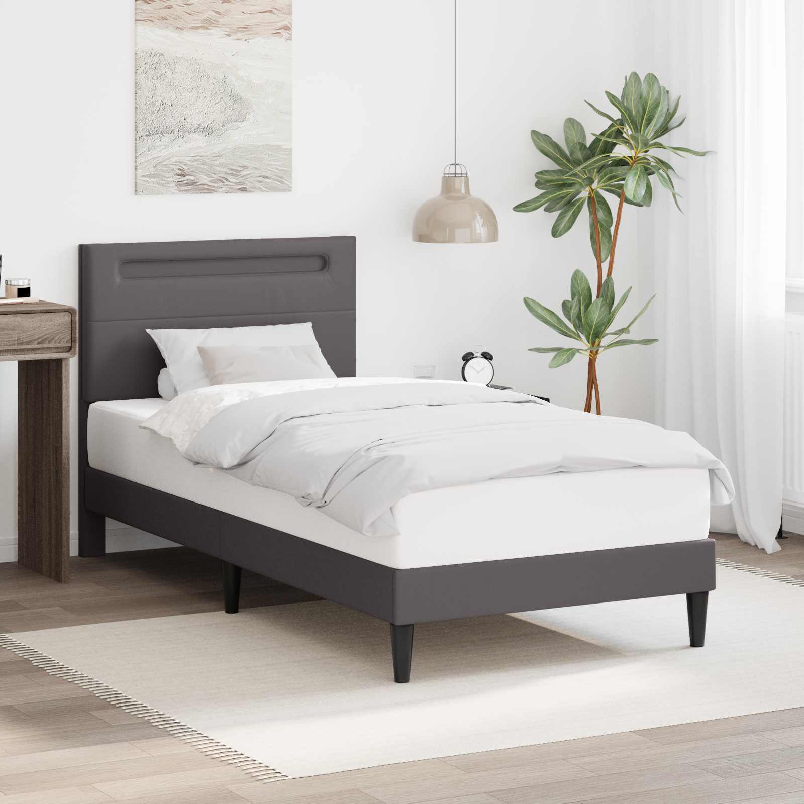 Estrutura de cama Branco 100 x 200 cm Couro sintético