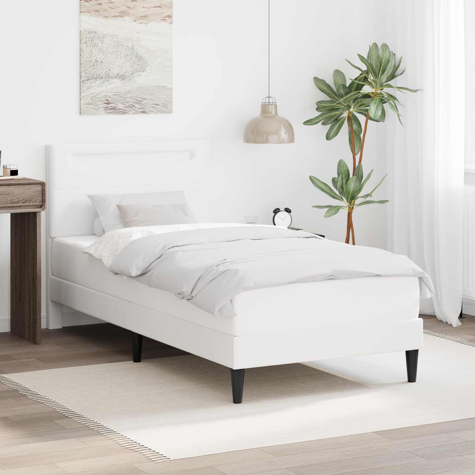 Estrutura de cama Branco 100 x 200 cm Couro sintético
