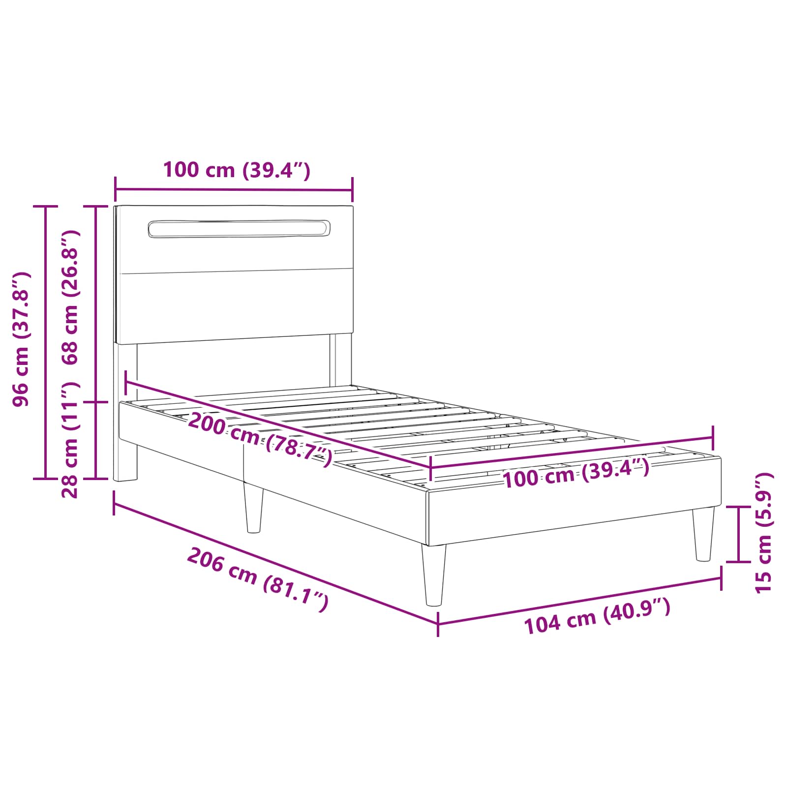 Estructura de cama Blanco 100 x 200 cm Cuero sintético
