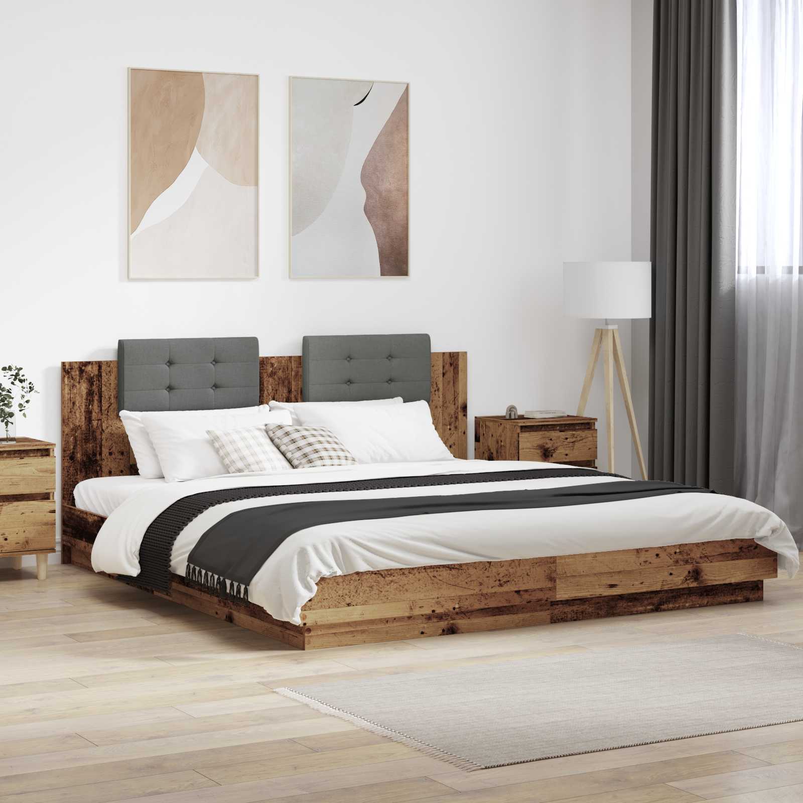 Estrutura de cama com cabeceira Madeira envelhecida 120 x 200 cm
