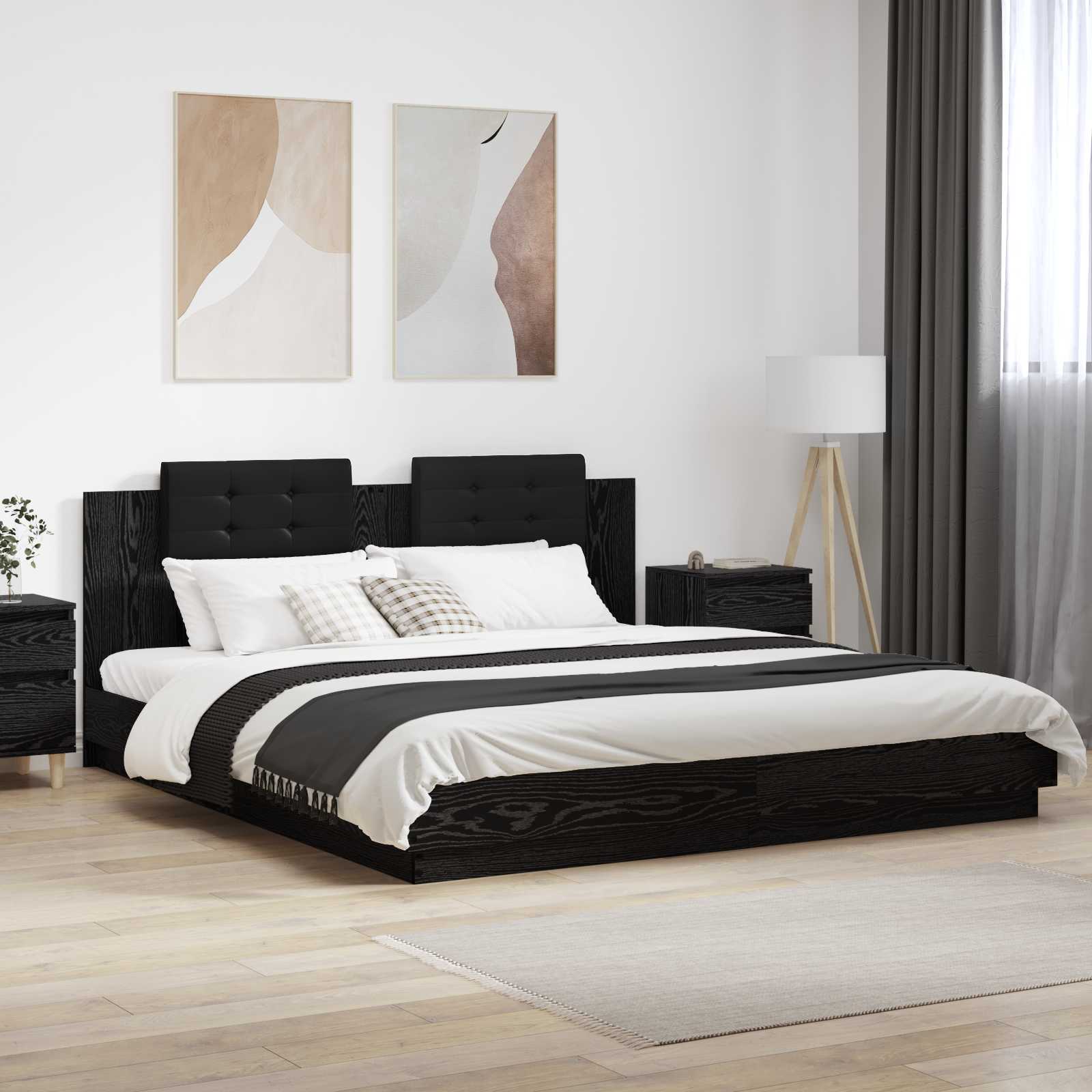 Estrutura de cama com cabeceira Madeira envelhecida 120 x 200 cm