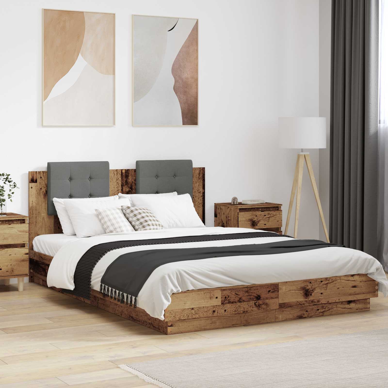 Estrutura de cama com cabeceira Madeira envelhecida 120 x 200 cm