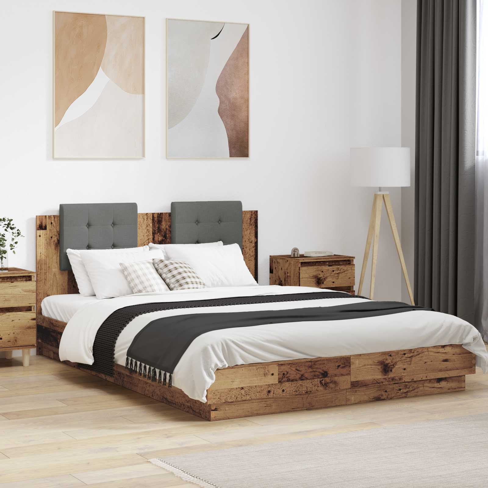 Estrutura de cama com cabeceira Madeira envelhecida 120 x 200 cm