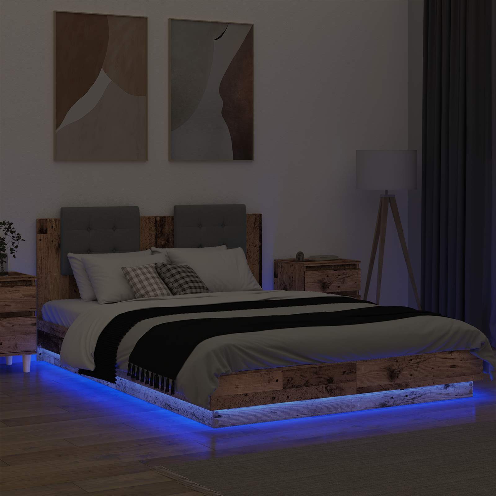 Estructura de cama con cabecero Madera envejecida 120 x 200 cm