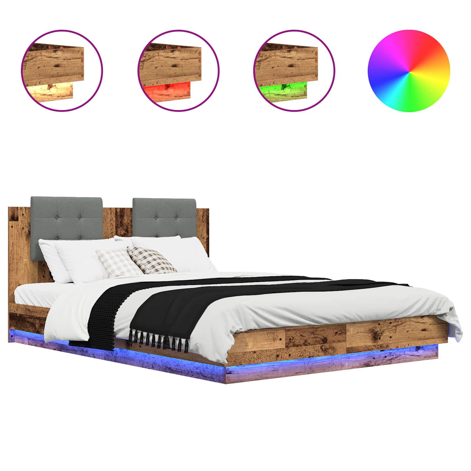 Estructura de cama con cabecero Madera envejecida 120 x 200 cm
