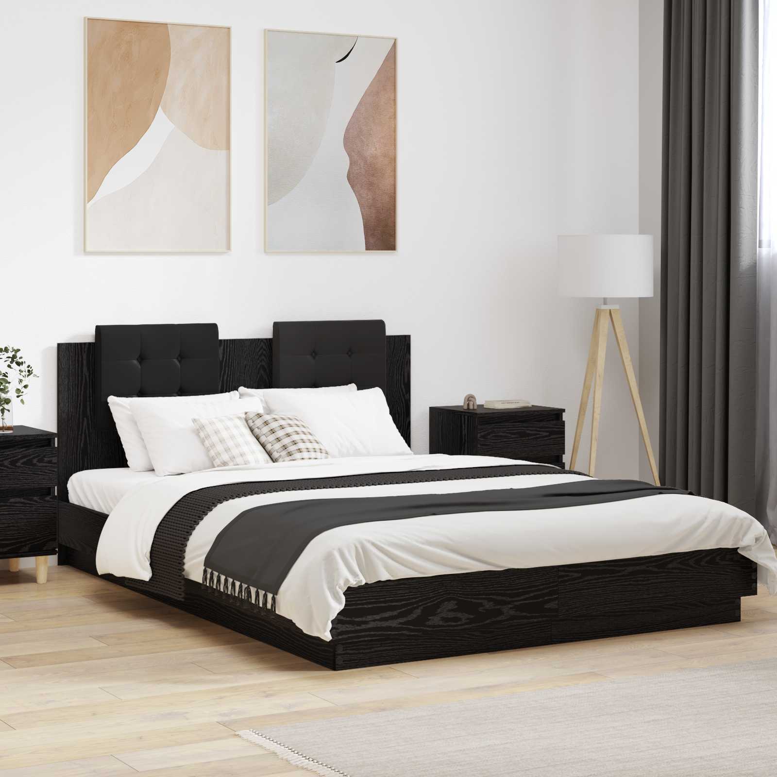 Estrutura de cama com cabeceira Madeira envelhecida 120 x 200 cm