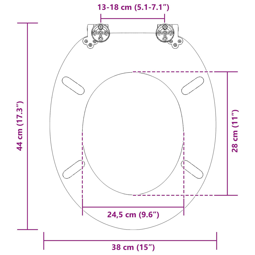 Asiento de inodoro de cierre suave 2 pcs 44 x 38 cm