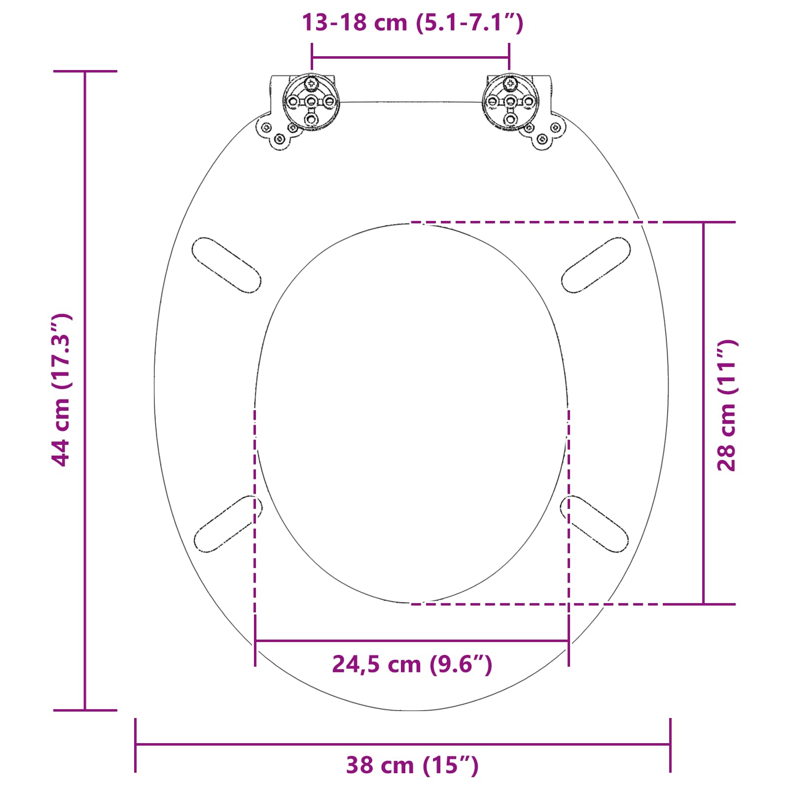 Asiento de inodoro de cierre suave 2 pcs 44 x 38 cm