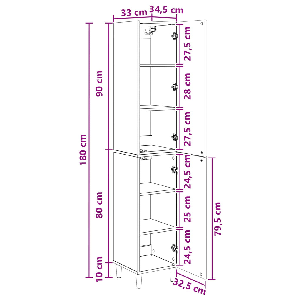 Juego de armarios 2 pcs 33 x 34,5 x 90 cm Madera de ingeniería