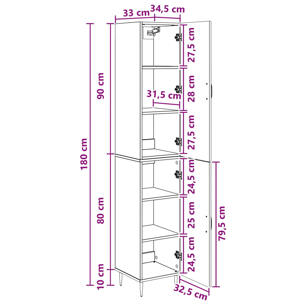 Juego de armarios 2 pcs Blanco Brillante 33 x 34,5 x 89,5 cm