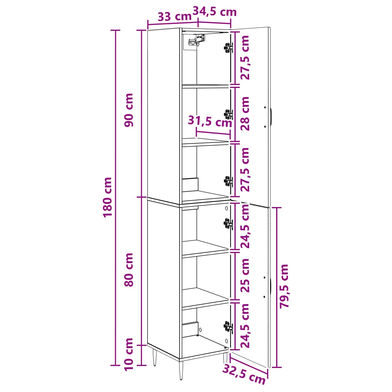 Juego de armarios 2 pcs Blanco Brillante 33 x 34,5 x 89,5 cm