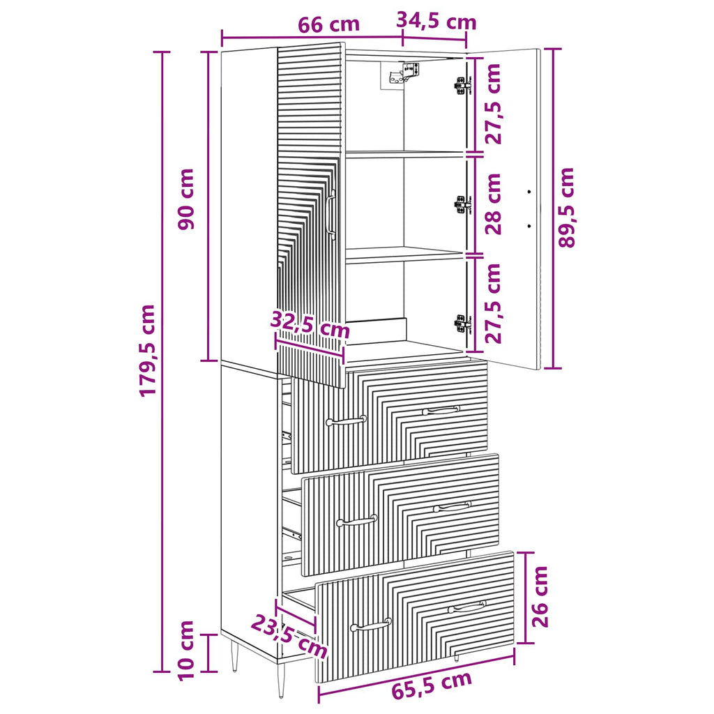 Juego de armarios 2 pcs Blanco Brillante 66 x 34,5 x 90 cm
