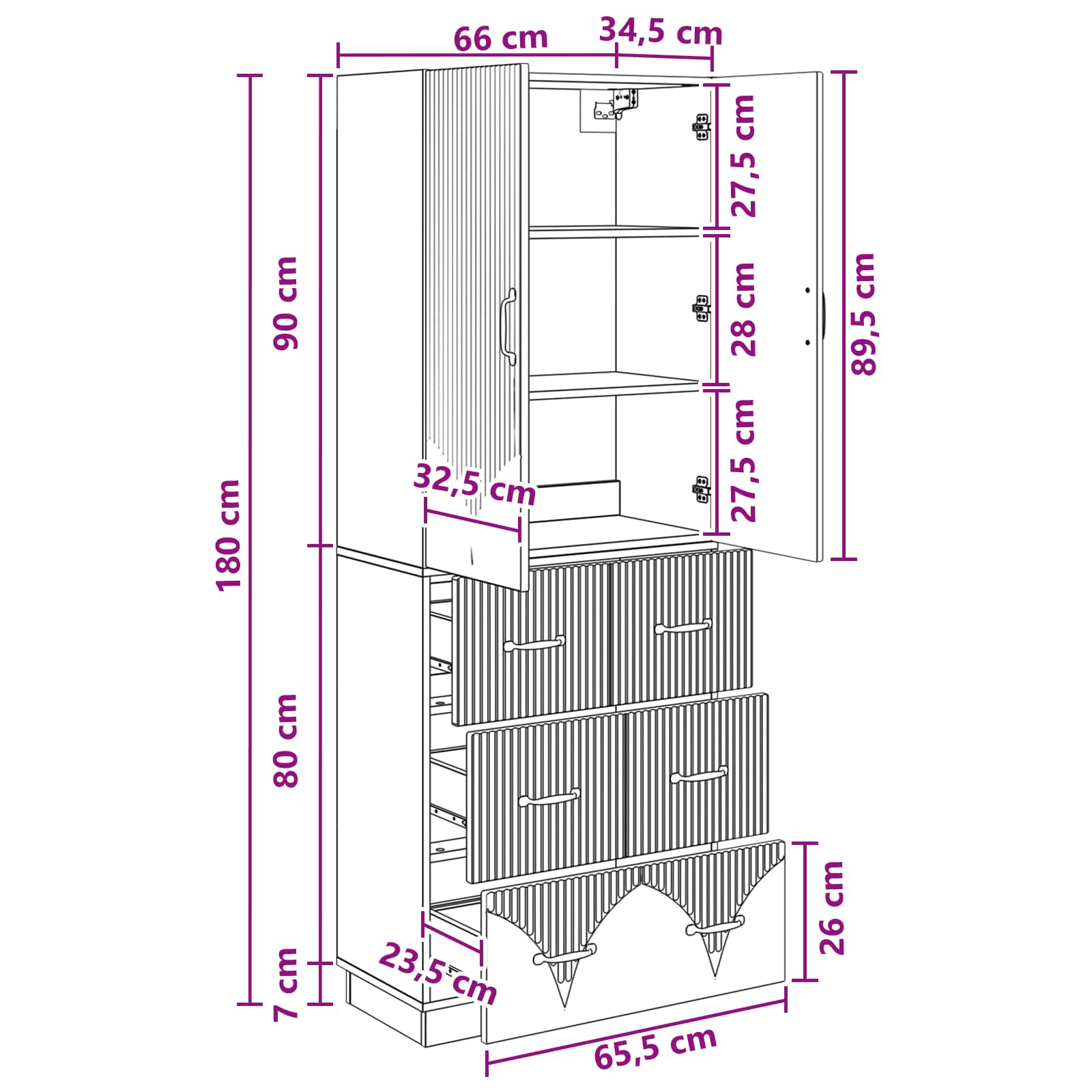 Juego de armarios 2 pcs Blanco Brillante 66 x 34,5 x 87 cm