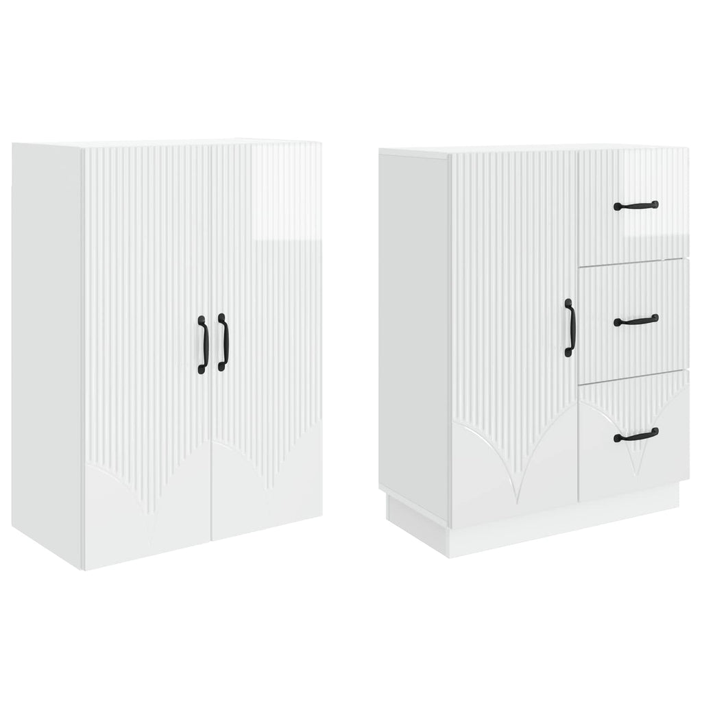 Juego de armarios 2 pcs Blanco Brillante Madera de ingeniería