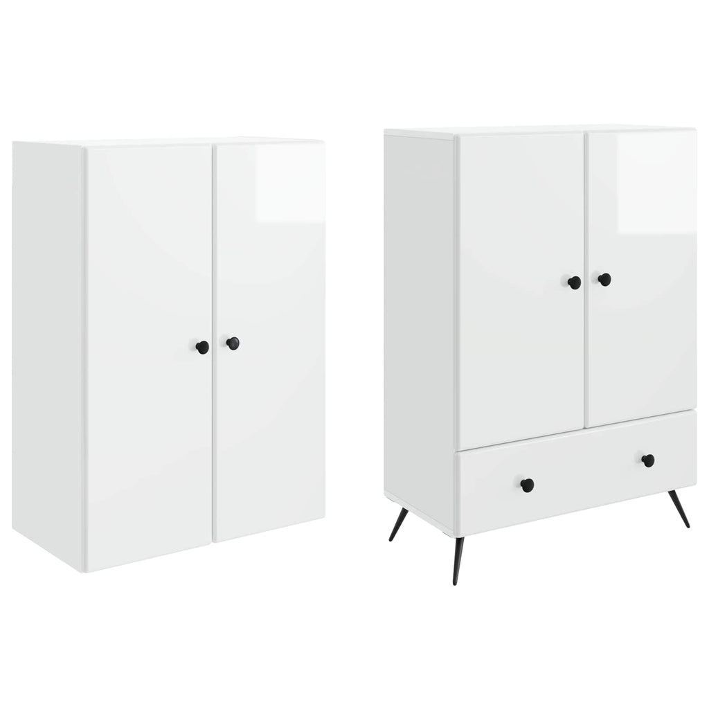Juego de armarios 2 pcs Blanco Brillante Madera de ingeniería