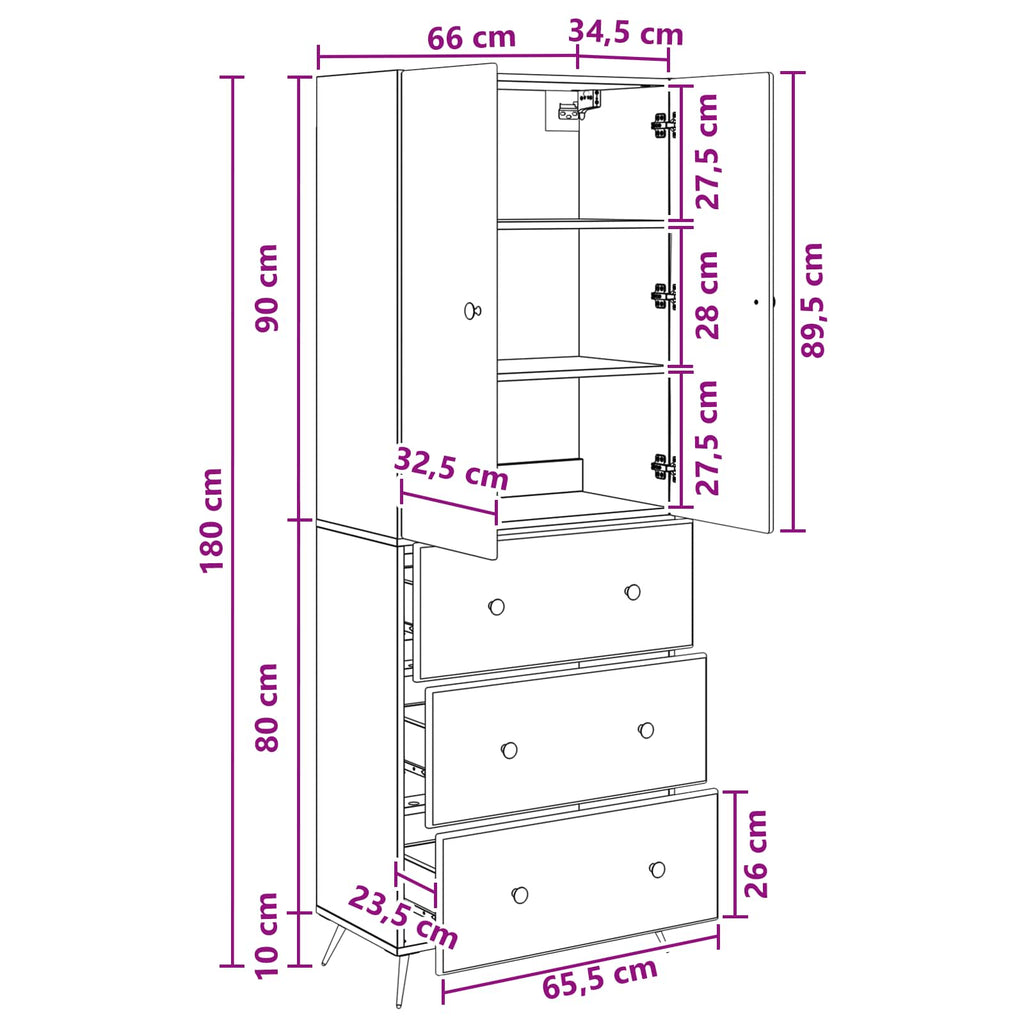 Juego de armarios 2 pcs Blanco Brillante 66 x 34,5 x 90 cm