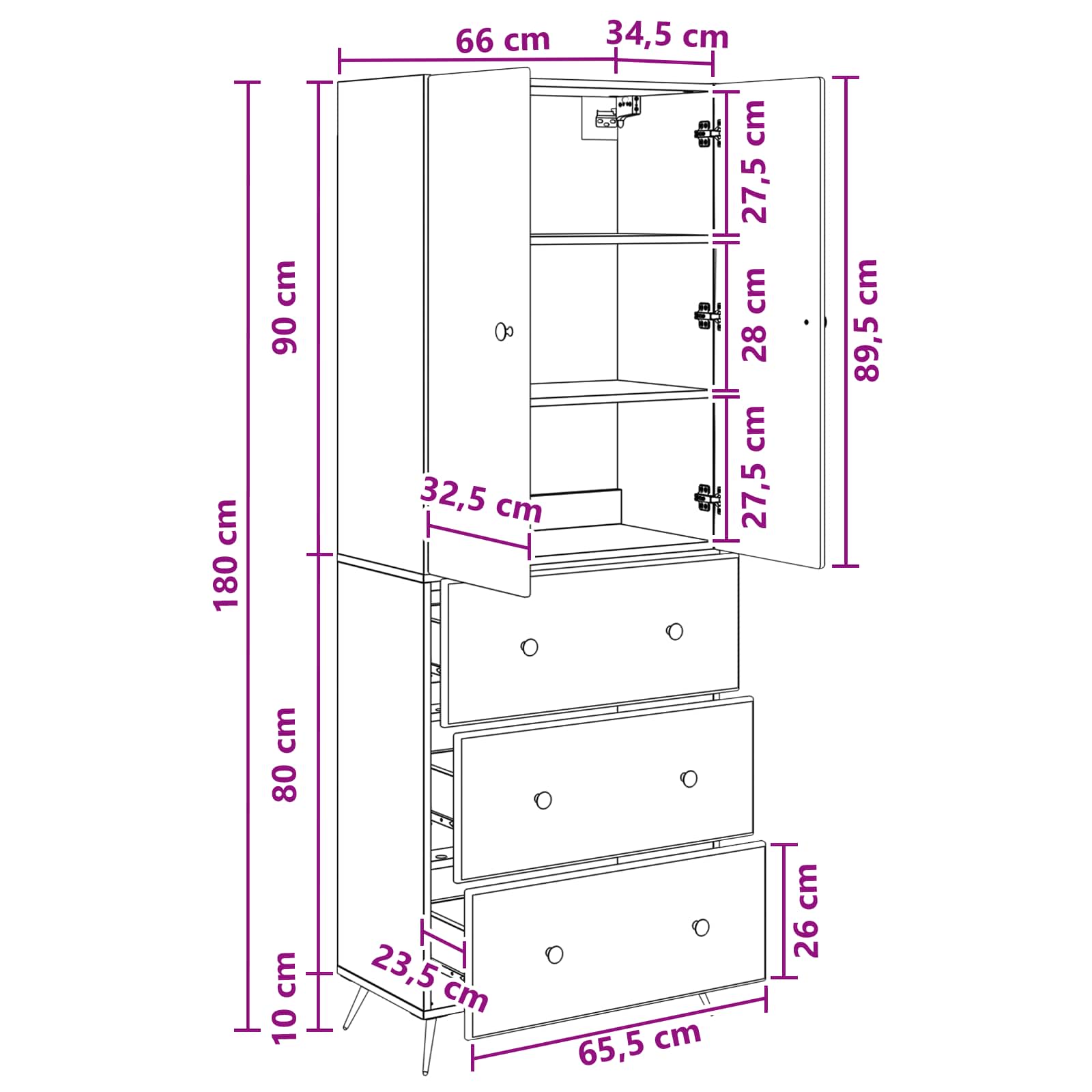 Juego de armarios 2 pcs Blanco Brillante 66 x 34,5 x 90 cm