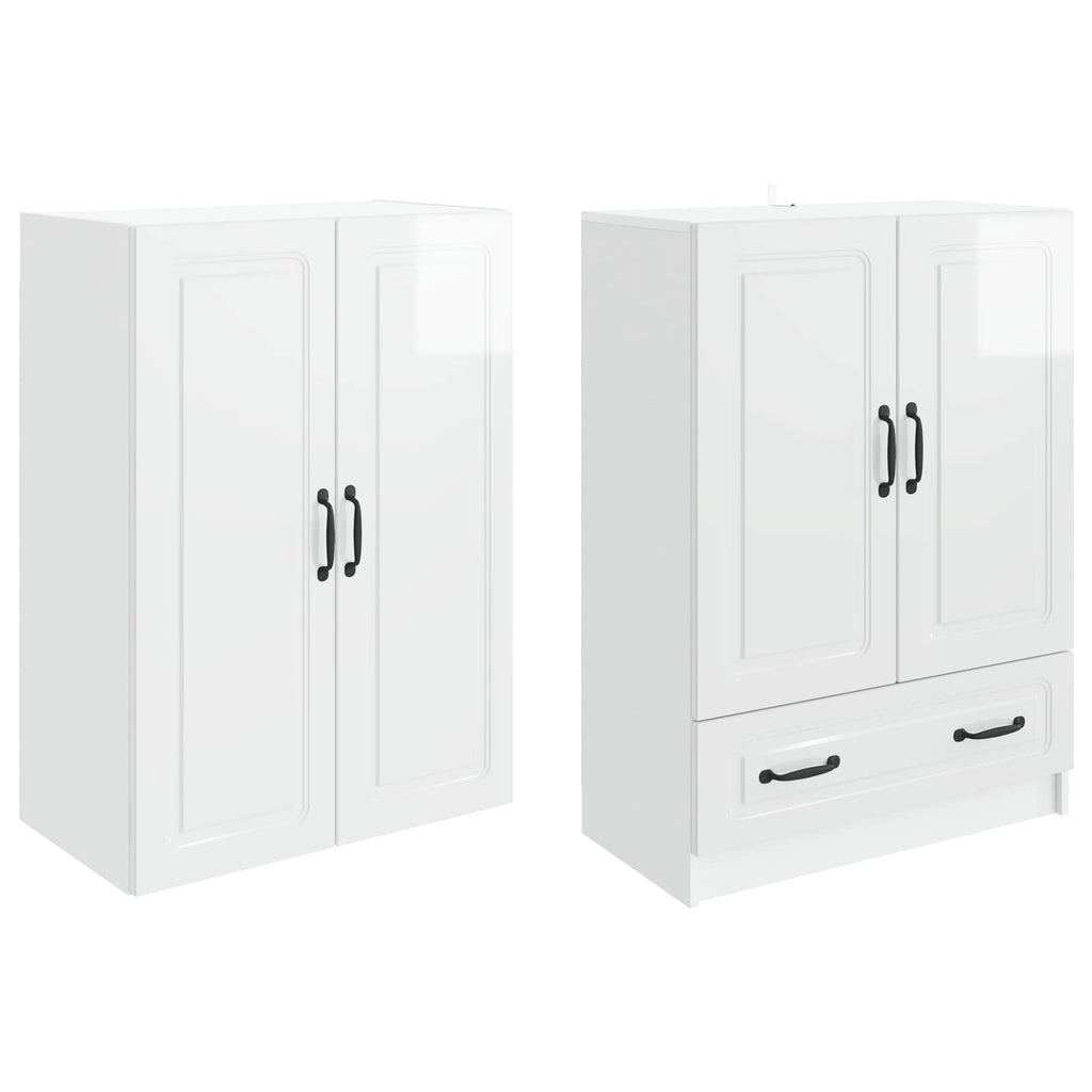 Juego de armarios 2 pcs Blanco Brillante Madera de ingeniería