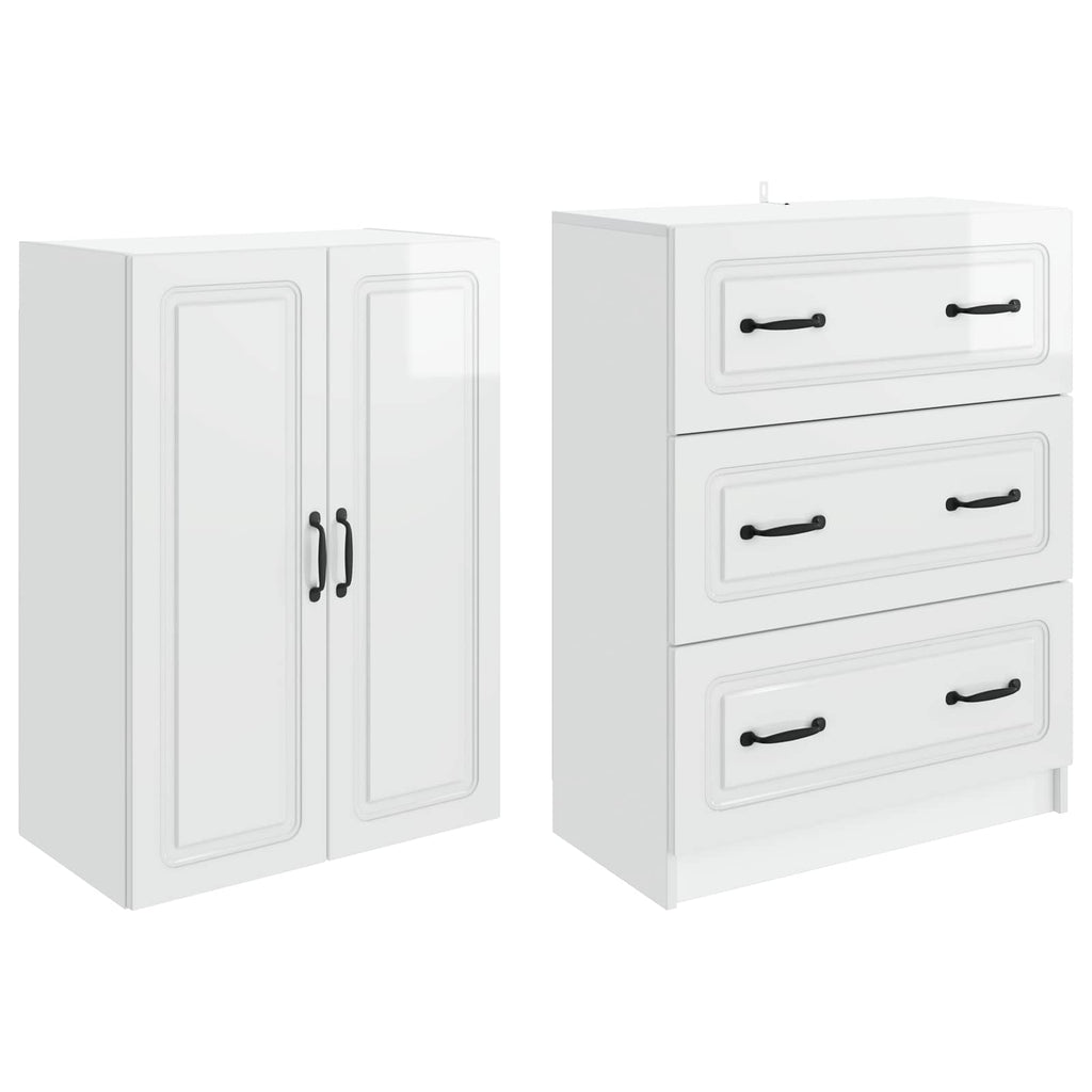 Juego de armarios 2 pcs Blanco Brillante 66 x 34,5 x 87 cm
