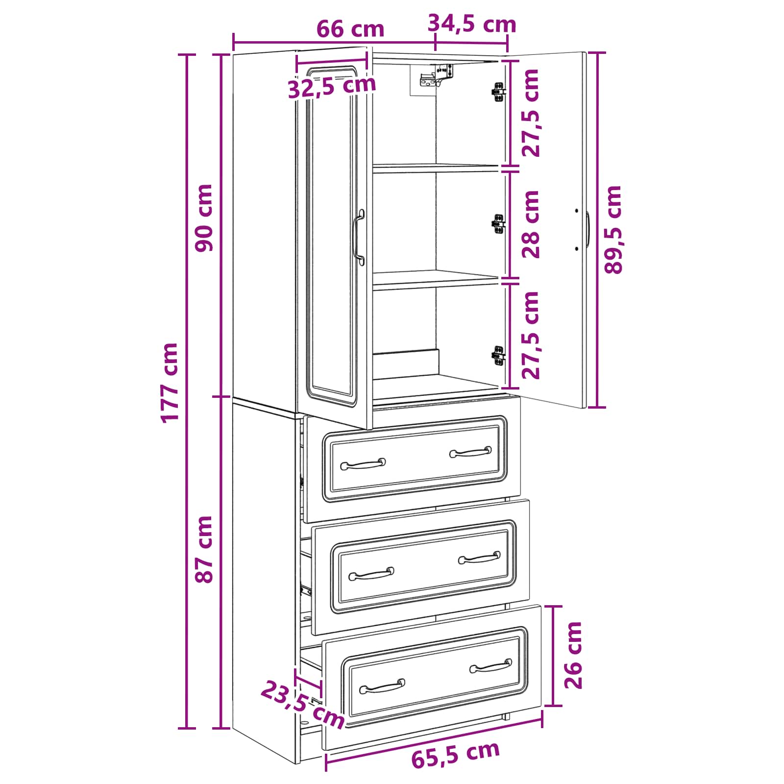Juego de armarios 2 pcs Blanco Brillante 66 x 34,5 x 87 cm