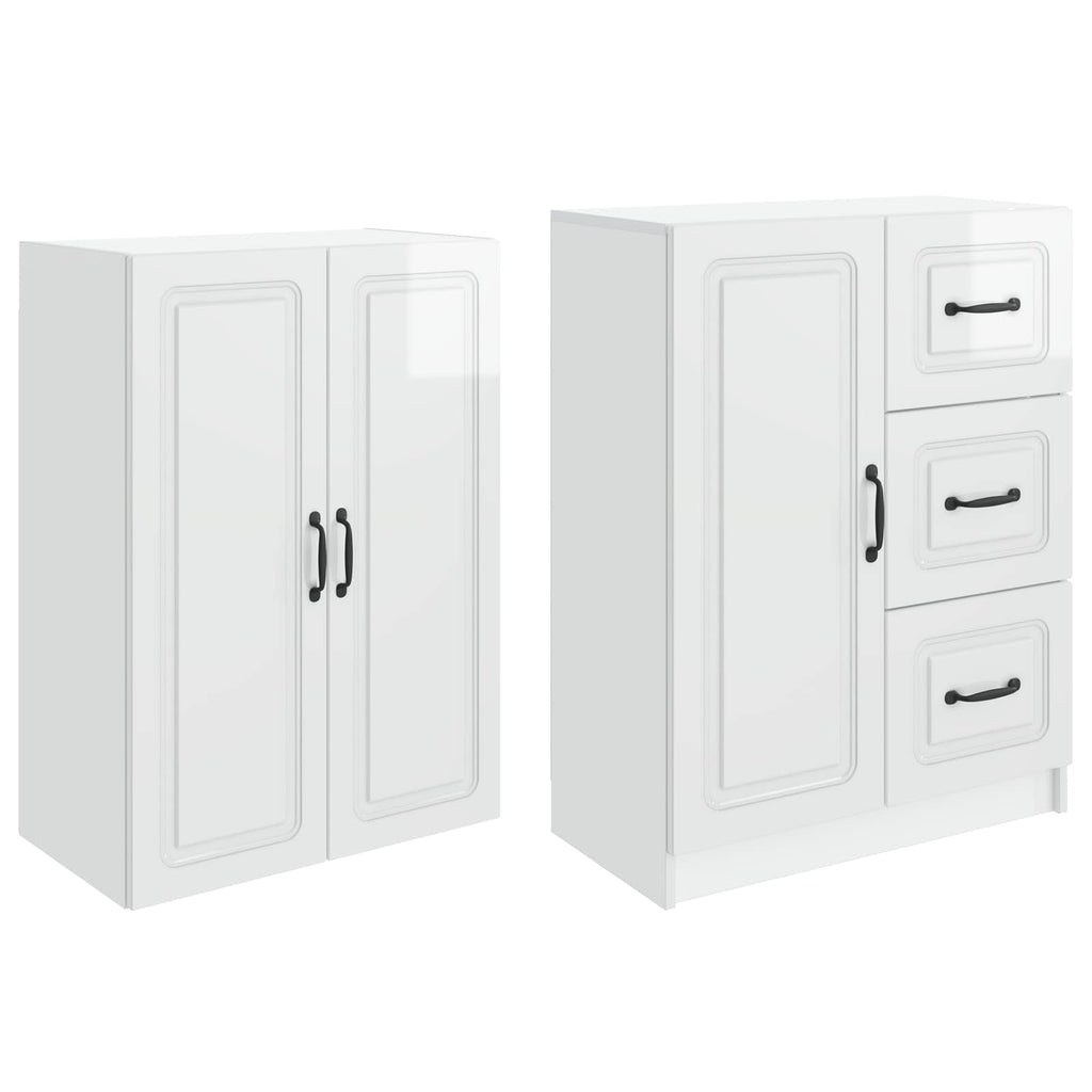 Juego de armarios 2 pcs Blanco Brillante Madera de ingeniería