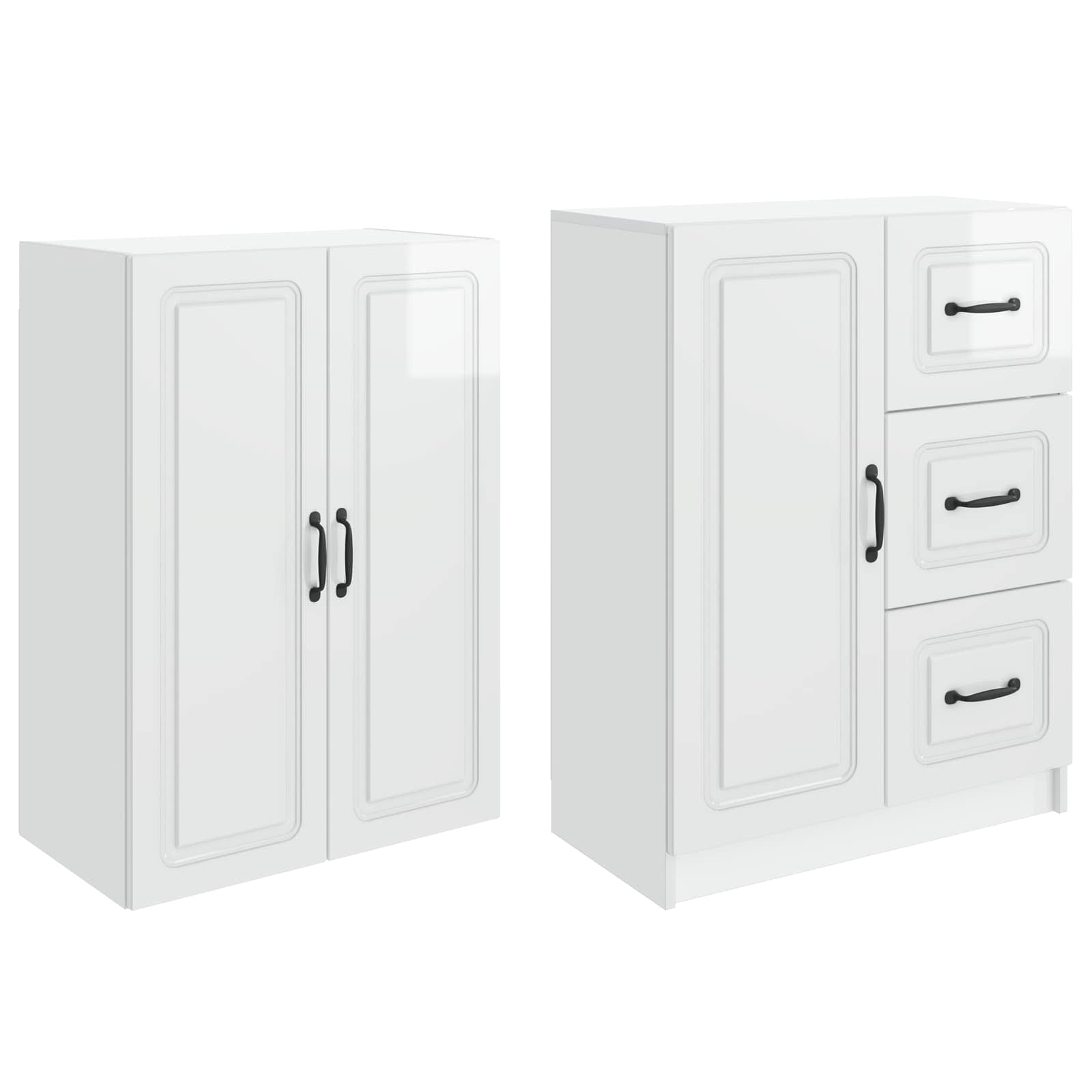 Juego de armarios 2 pcs Blanco Brillante Madera de ingeniería