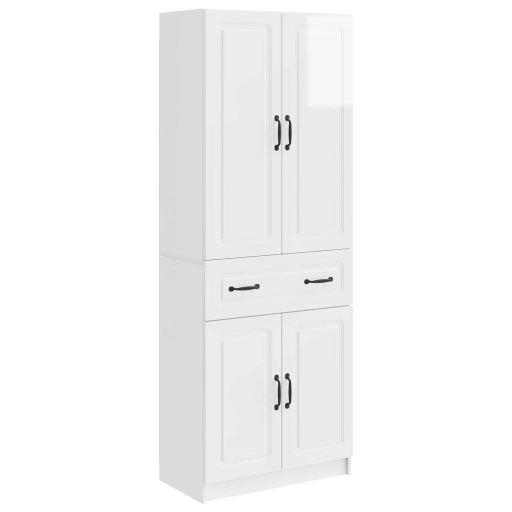 Set of 2 High Gloss White Engineered Wood Wardrobes