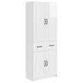 Set of 2 High Gloss White Engineered Wood Wardrobes
