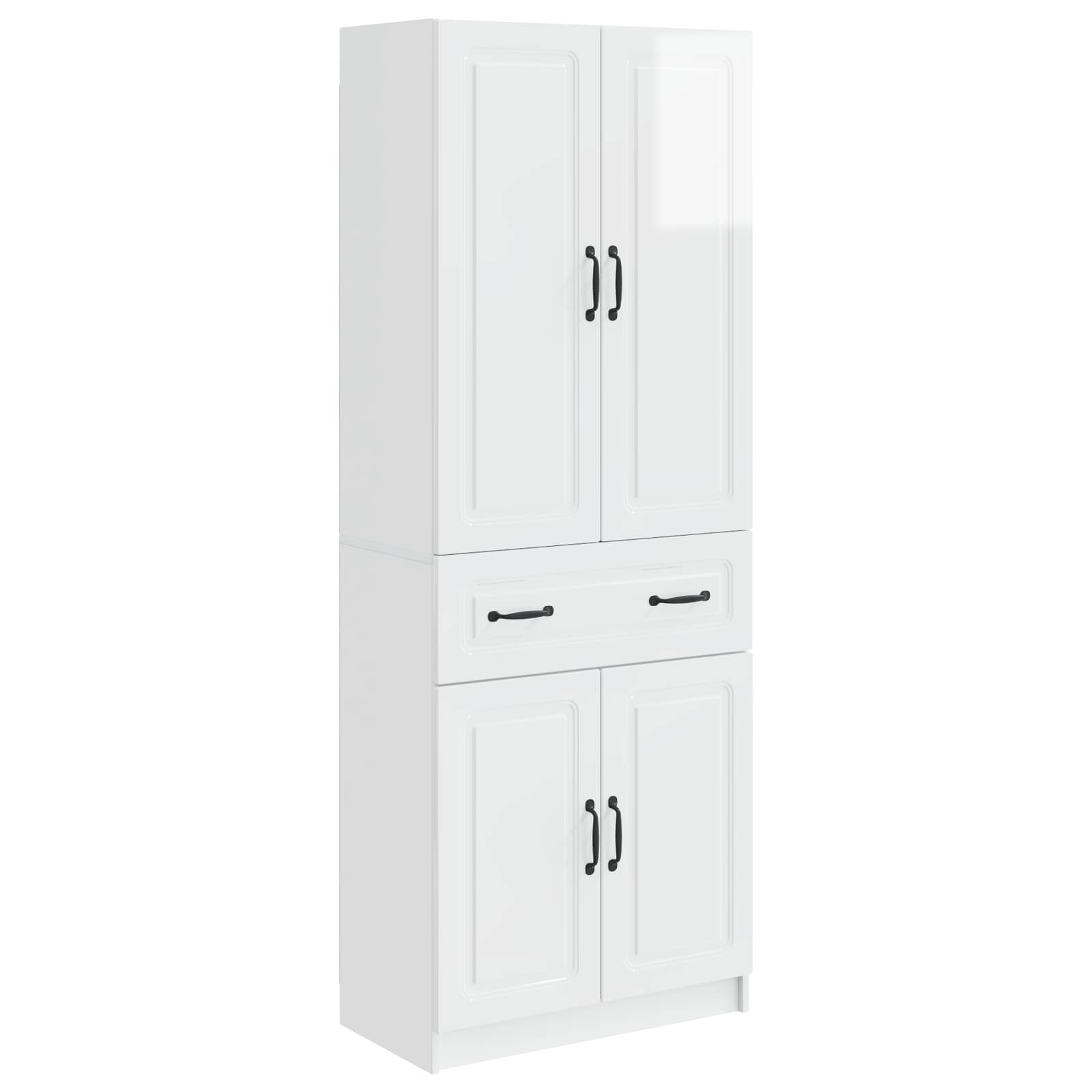 Set of 2 High Gloss White Engineered Wood Wardrobes