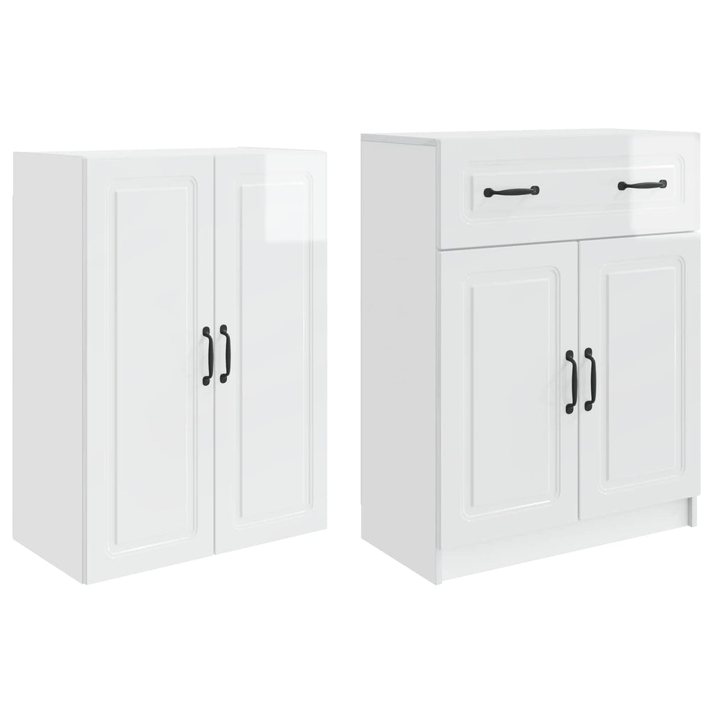 Set of 2 High Gloss White Engineered Wood Wardrobes