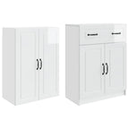 Set of 2 High Gloss White Engineered Wood Wardrobes