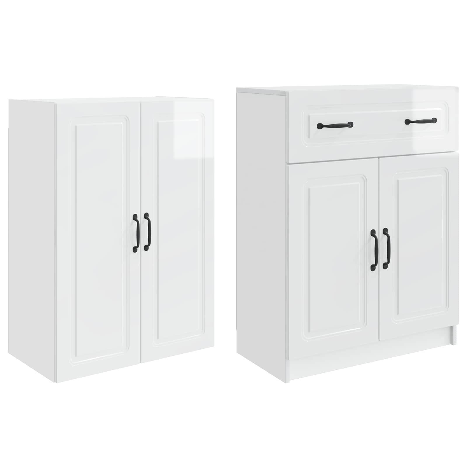 Set of 2 High Gloss White Engineered Wood Wardrobes