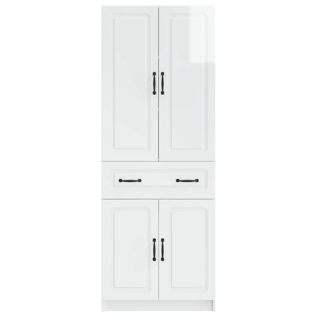 Set of 2 High Gloss White Engineered Wood Wardrobes