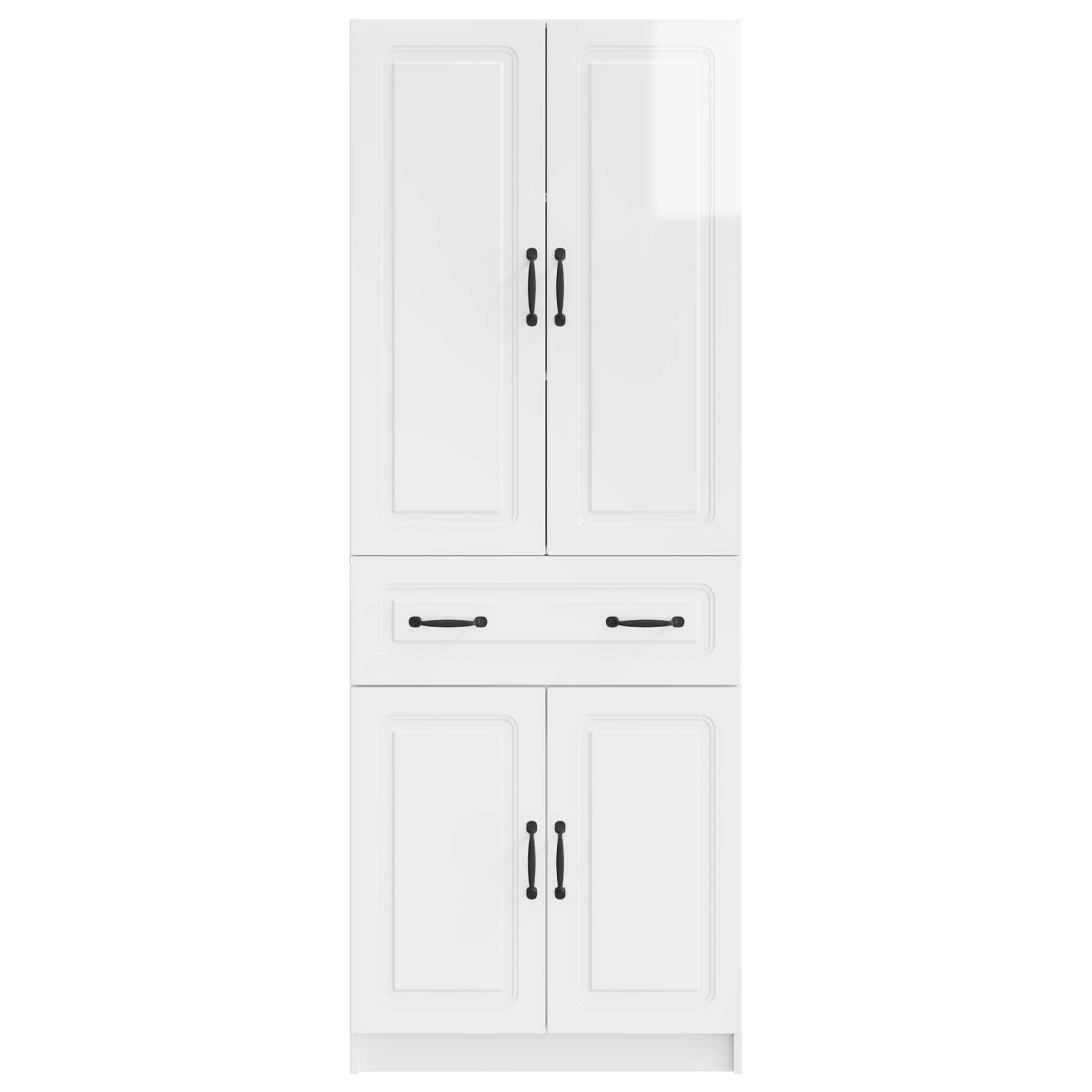 Set of 2 High Gloss White Engineered Wood Wardrobes