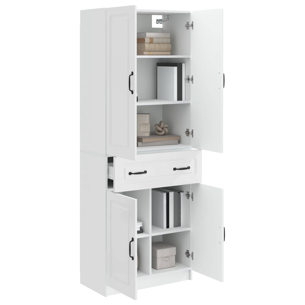 Set of 2 High Gloss White Engineered Wood Wardrobes