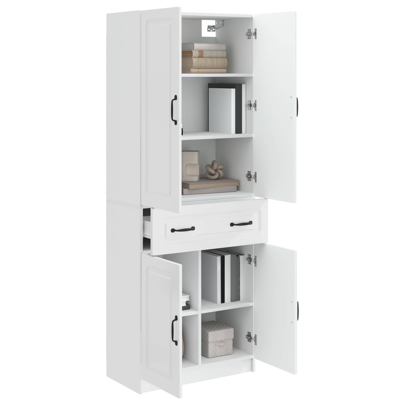Set of 2 High Gloss White Engineered Wood Wardrobes