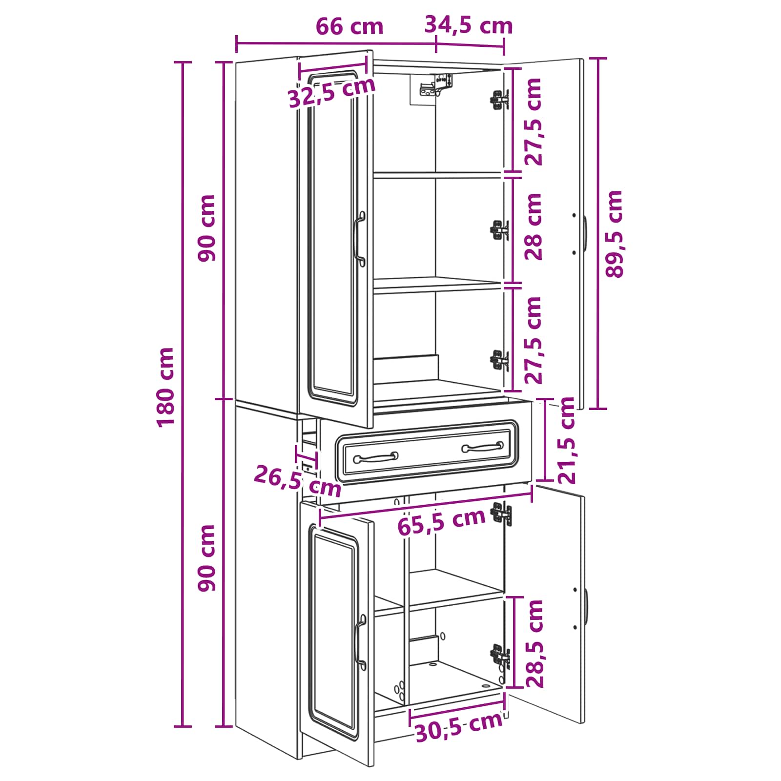 Set of 2 High Gloss White Engineered Wood Wardrobes