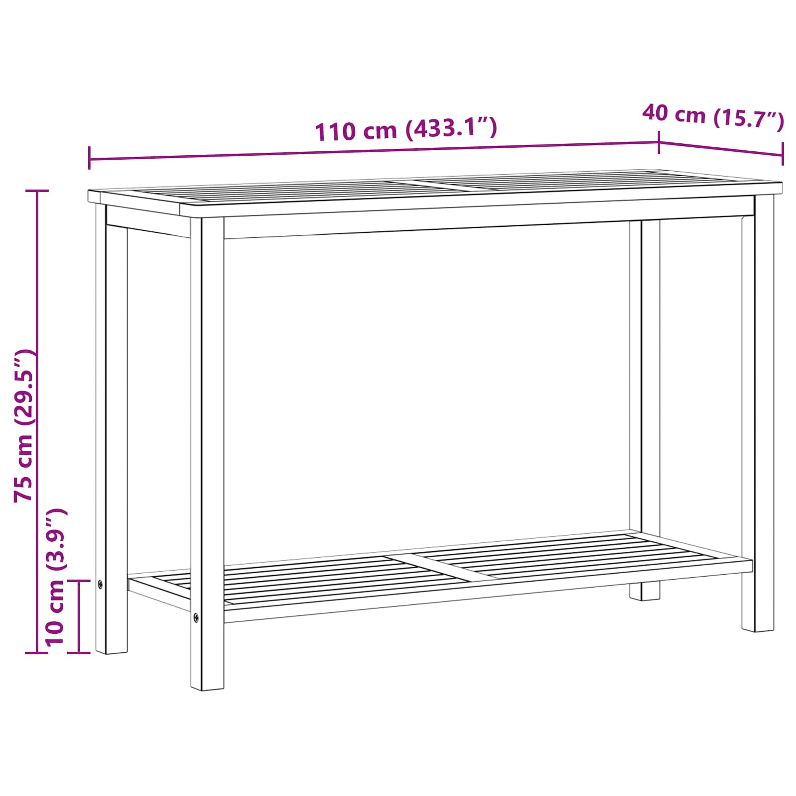 Mesa consola de jardín Acacia clara 110 x 40 x 75 cm