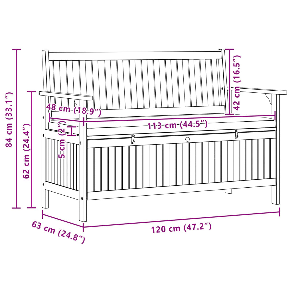 Banco de almacenamiento 120 x 63 x 84 cm Acacia Sólido