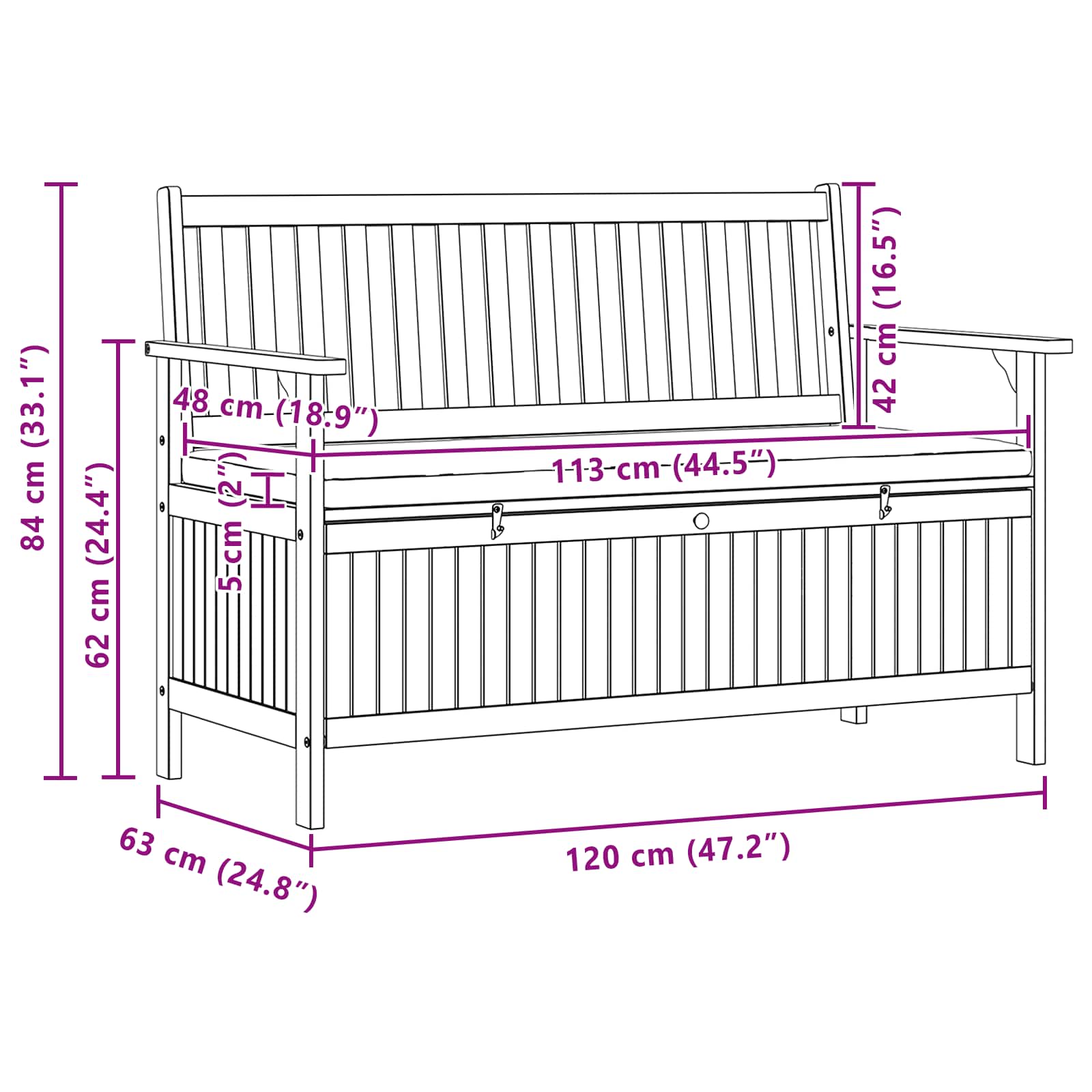 Banco de almacenamiento 120 x 63 x 84 cm Acacia Sólido