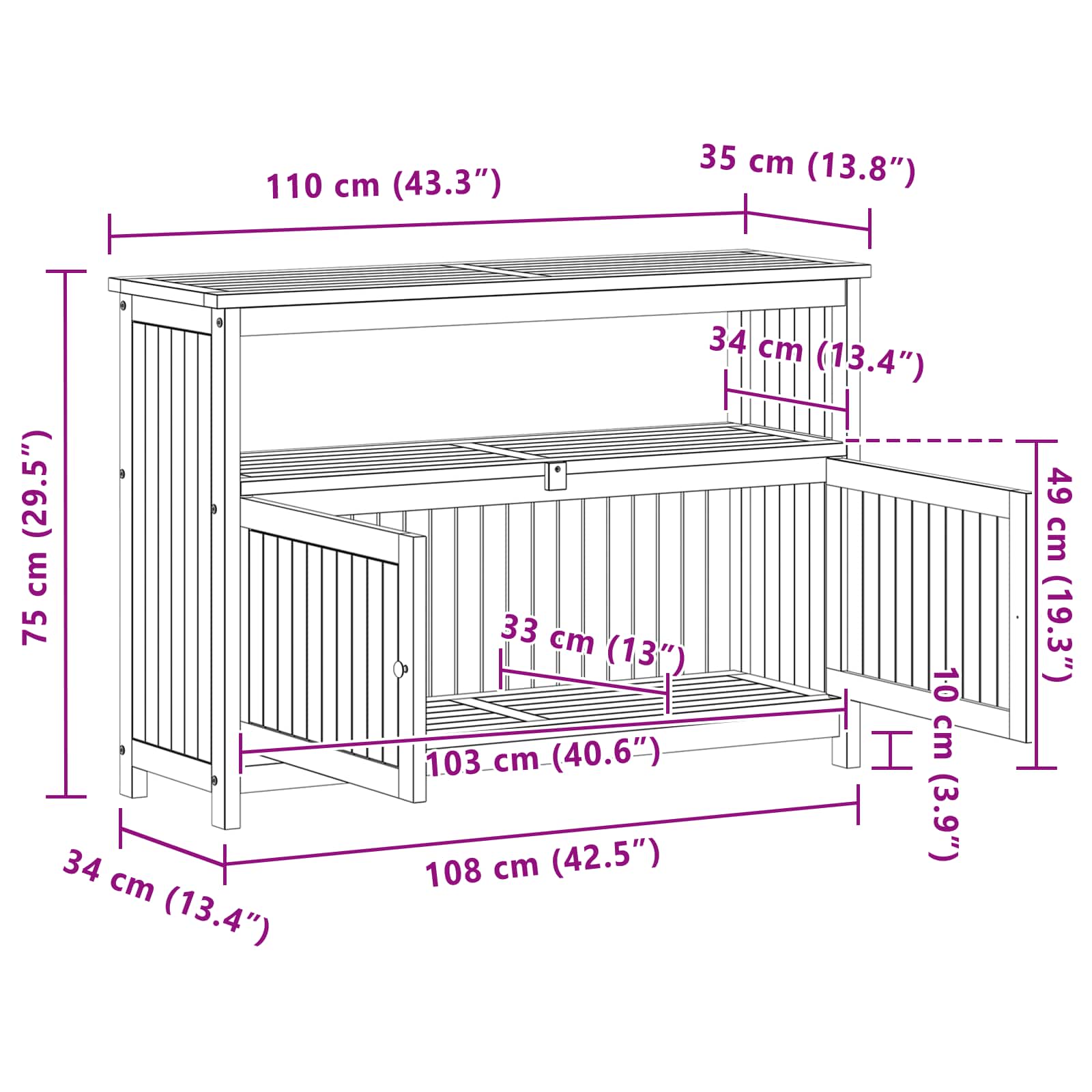 Mesa consola de jardín Acacia clara 110 x 35 x 75 cm