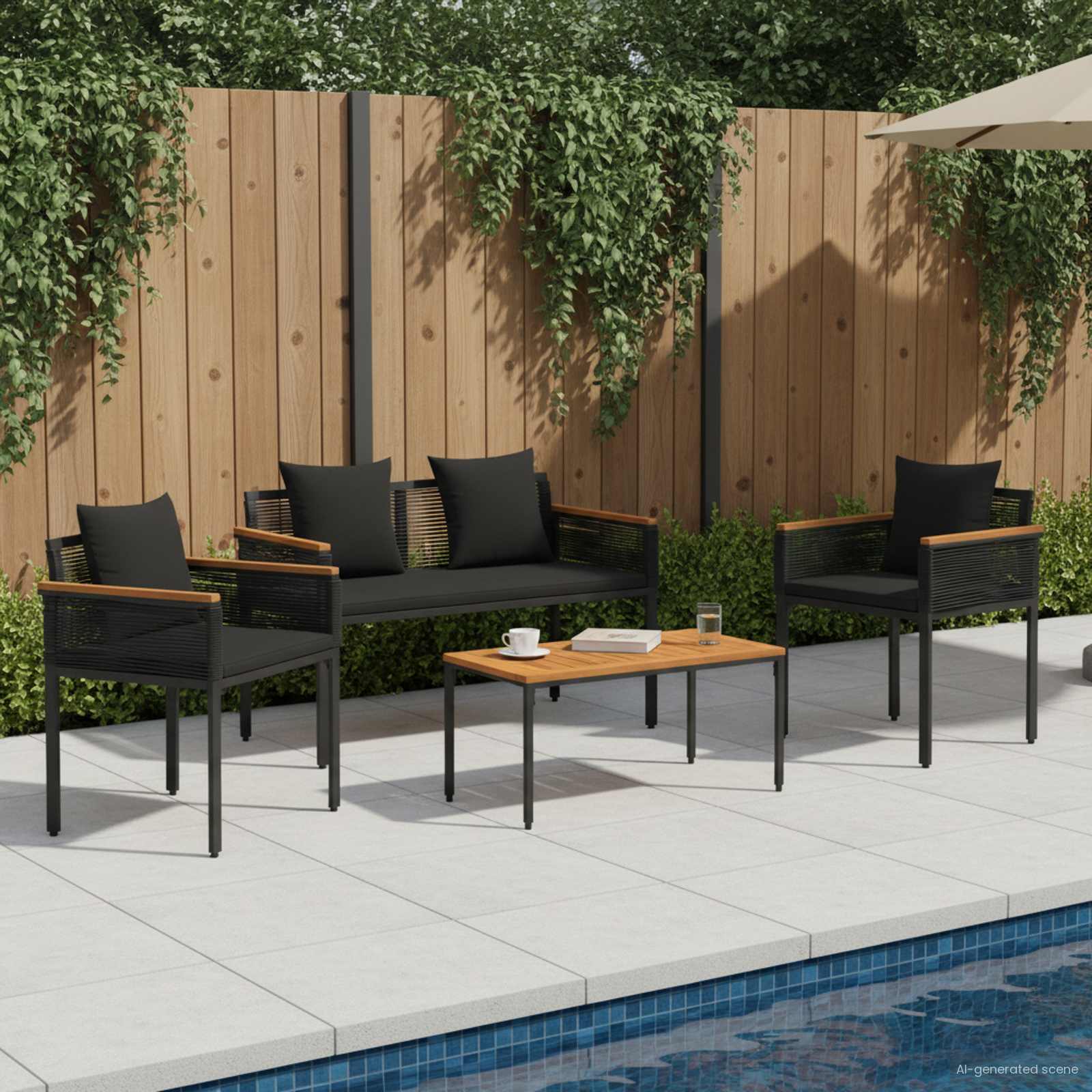 Juego de muebles de exterior 4 pcs Negro ratán sintético